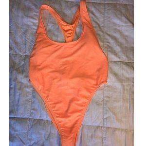 Fun bright orange high leg one piece